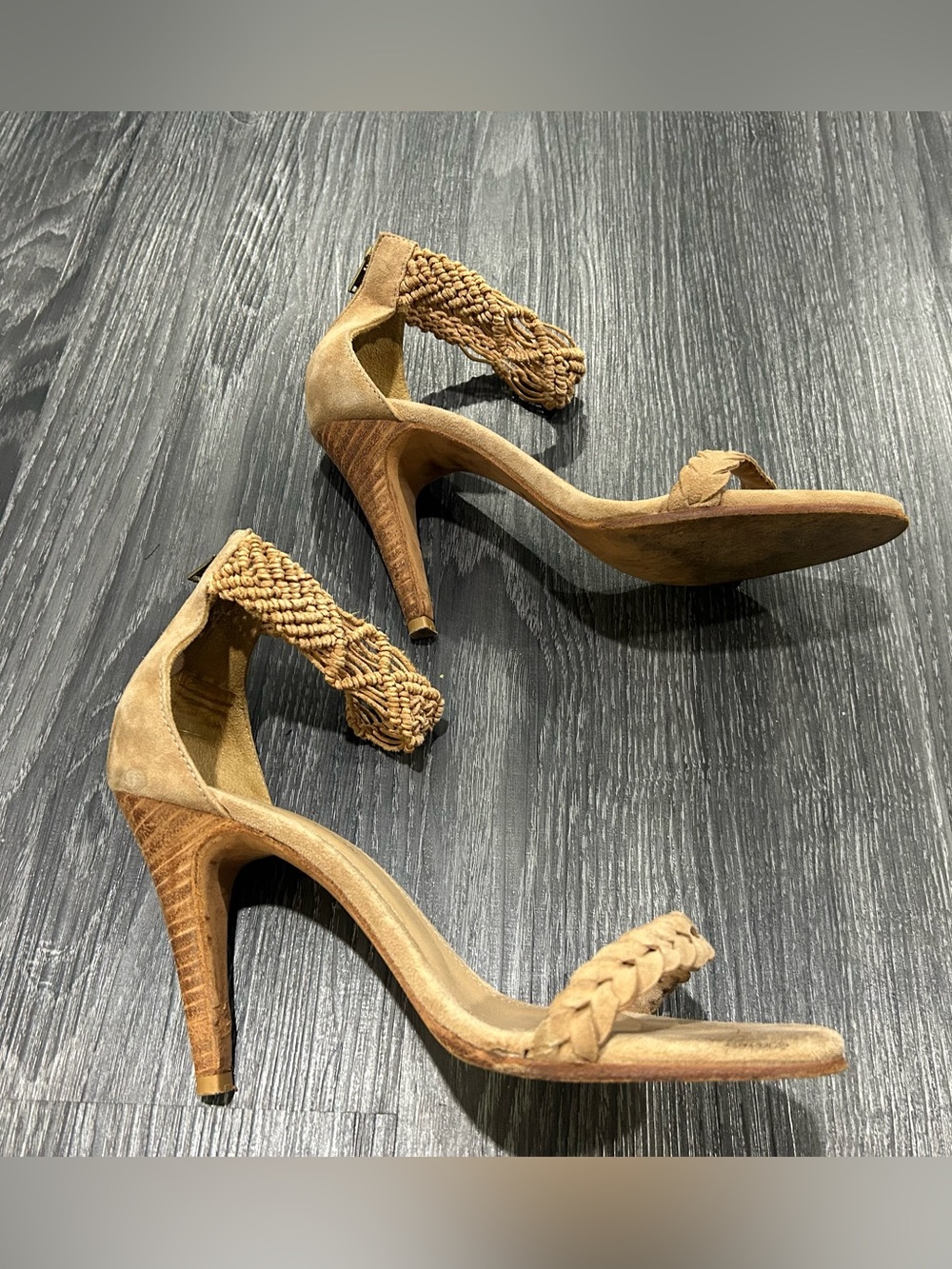 Ulla Johnson Braided Tan Suede High Heel Sandals Size 8 MRSP $350